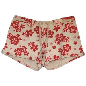 Tilt Women's Drawstring Hawaiian Print Red and Tan Shorts Size 15